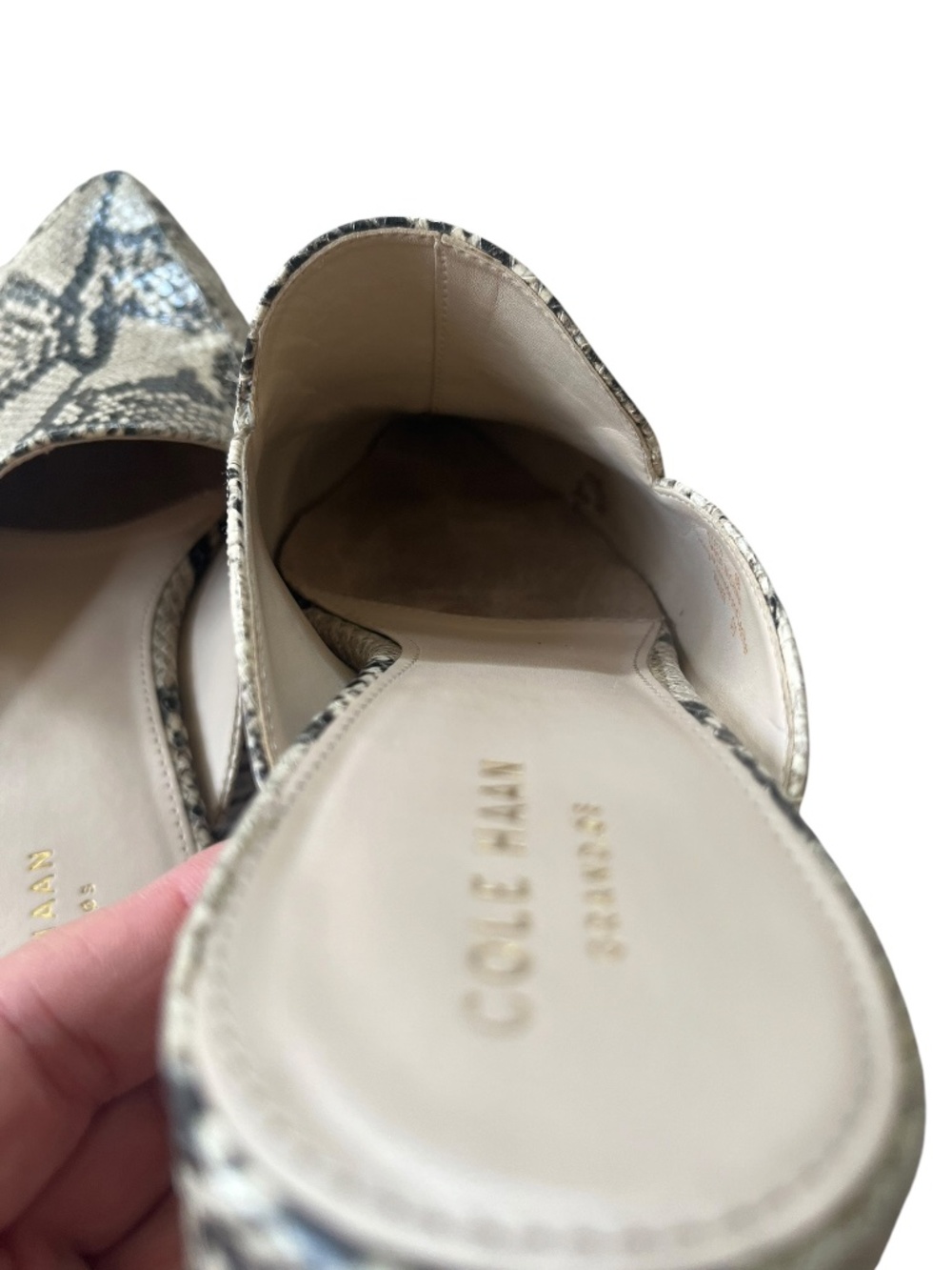 Cole Haan Piper Cream Roccia Snake Print Leather Slip-On Loafer Mules Flats SZ 8 - Picture 8 of 11